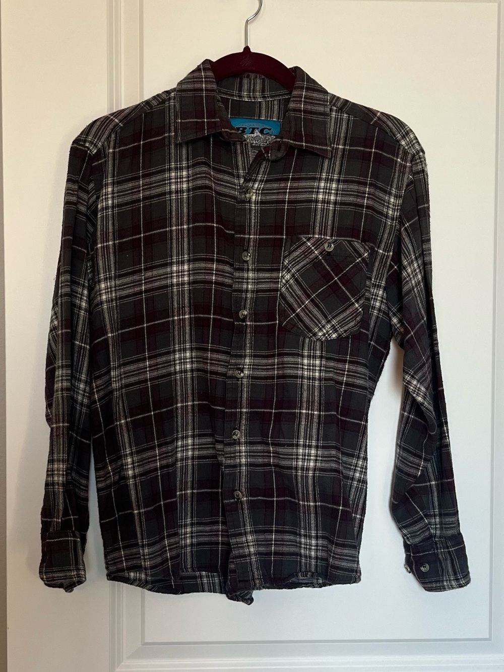Burgundy and Gray Plaid Button-Down Shirt